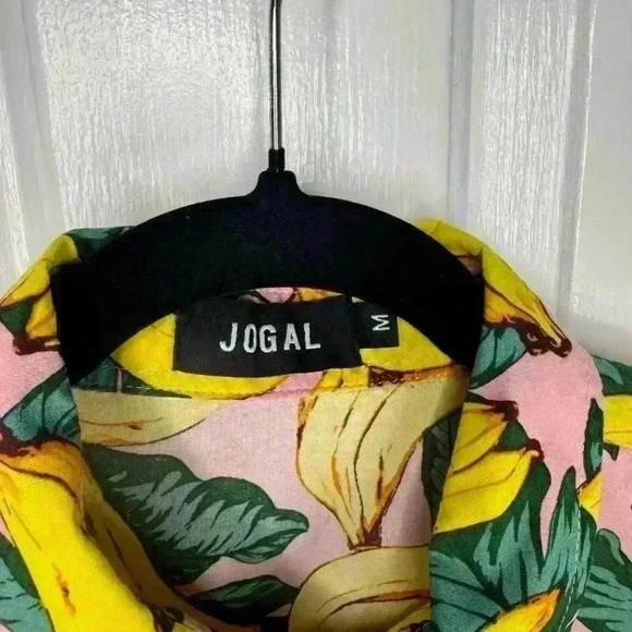 Jogal Shirt Men's Medium Banana Pattern Button Up Short Sleeve Tropical Leaf - Picture 10 of 11
